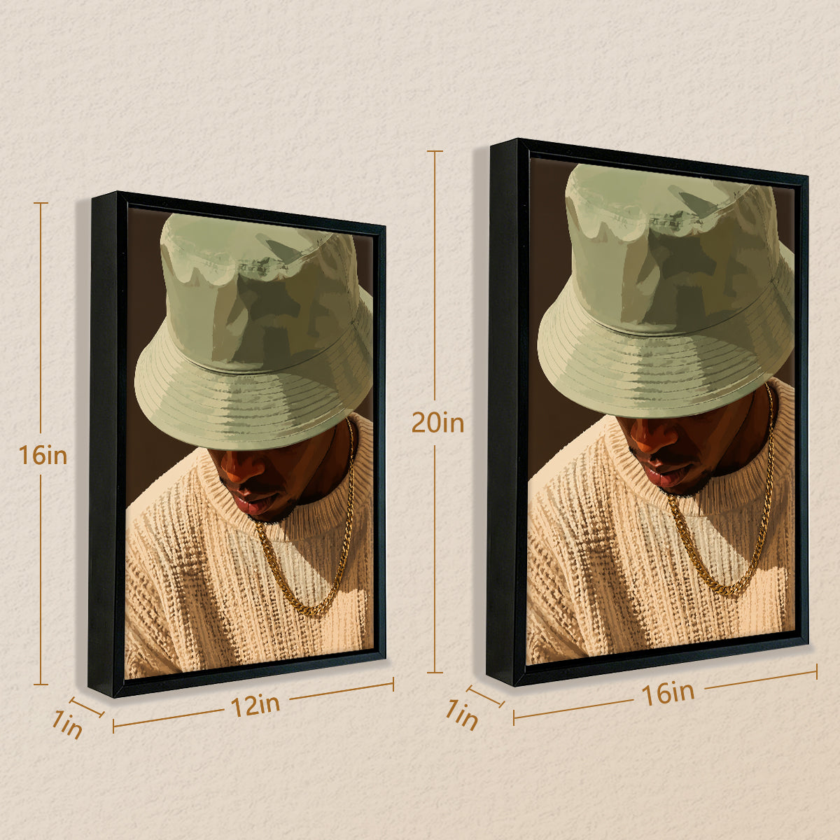 Framed Art Print of a Man in a Bucket Hat and Sweater, Modern Urban Style, High-Quality Matte Finish