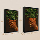 Framed Art Print of Hands Holding a Potted Plant with Gold Jewelry, Modern Home Decor