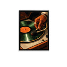 Framed Vinyl Record Art Print, Retro DJ Turntable Scene, High-Quality Canvas, Perfect Home Decor for Music Lovers