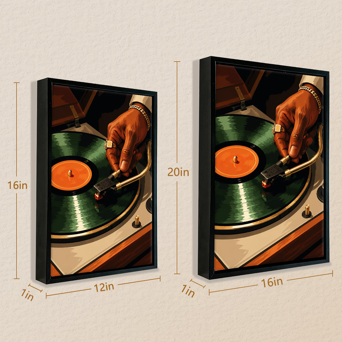 Framed Vinyl Record Art Print, Retro DJ Turntable Scene, High-Quality Canvas, Perfect Home Decor for Music Lovers