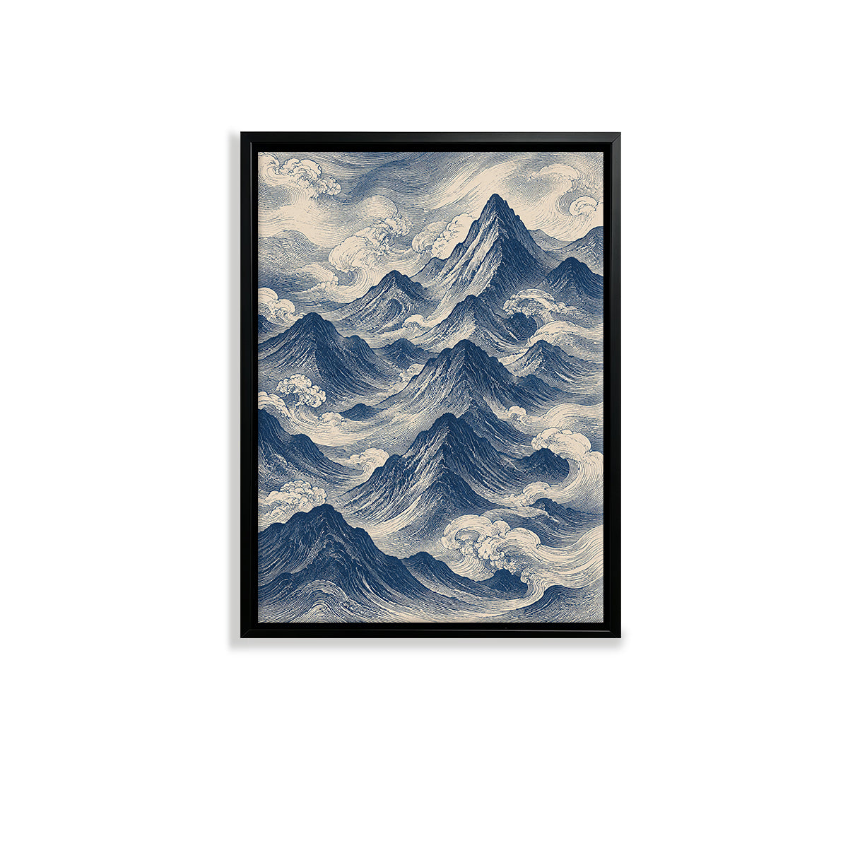 Framed Mountain Waves Art Print, Vintage Style, High-Quality Paper, Perfect for Home or Office Decor