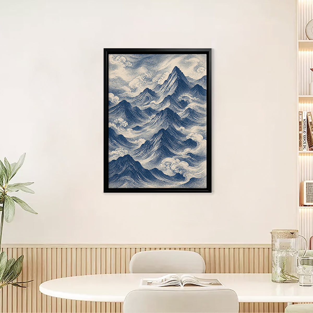 Framed Mountain Waves Art Print, Vintage Style, High-Quality Paper, Perfect for Home or Office Decor