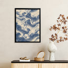 Framed Ocean Waves Art Print in Blue and Cream, Japanese Style, Perfect for Home Decor or Gift