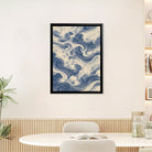 Framed Ocean Waves Art Print in Blue and Cream, Japanese Style, Perfect for Home Decor or Gift
