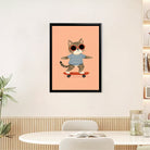 Framed Cat on Skateboard Art Print, Whimsical Design, High-Quality Matte Finish, Perfect Home Decor for Any Room