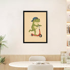 Framed Art Print of Frog on Scooter, Whimsical Illustration, High-Quality Matte Finish, Perfect for Home Decor in California