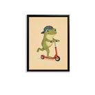 Framed Art Print of Frog on Scooter, Whimsical Illustration, High-Quality Matte Finish, Perfect for Home Decor in California