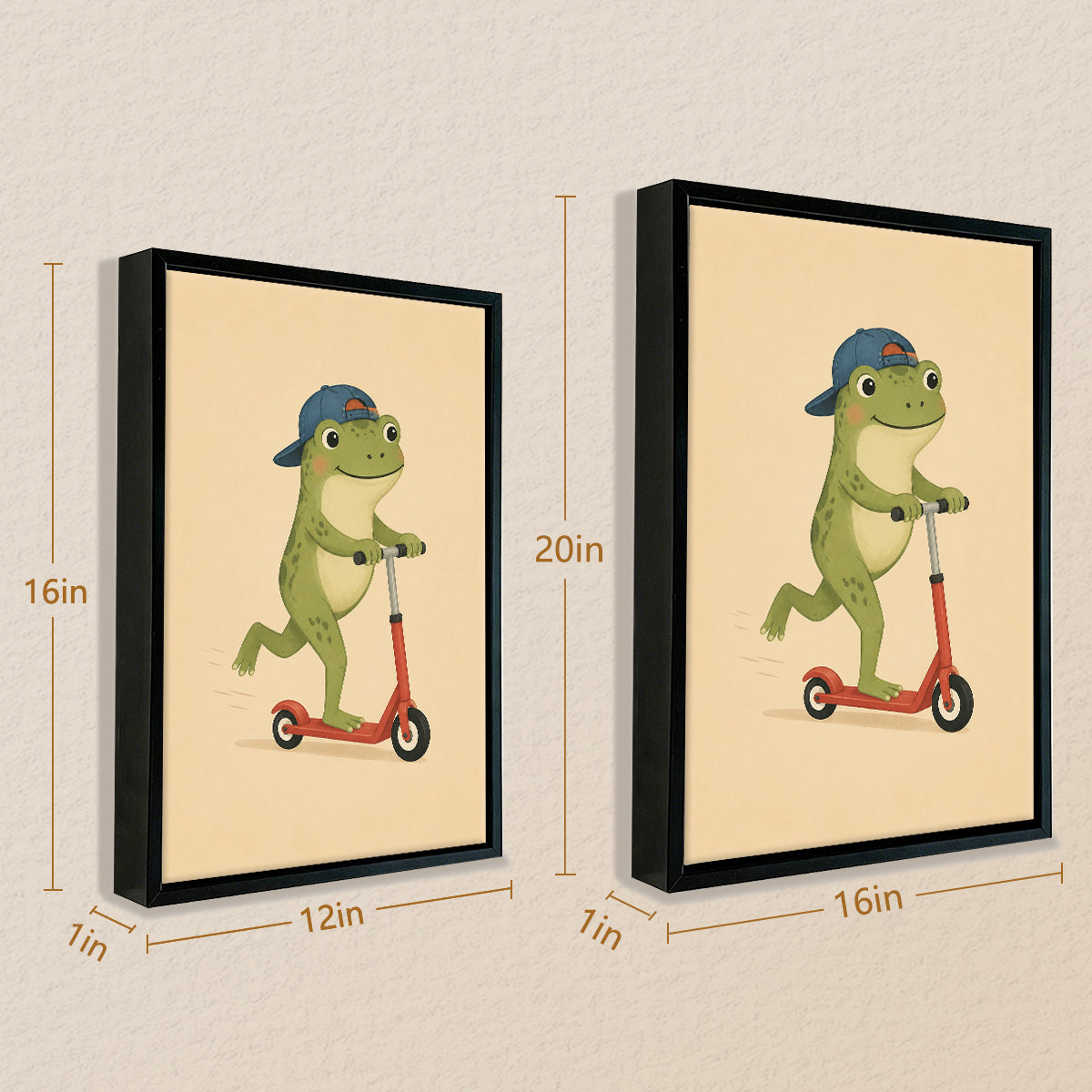 Framed Art Print of Frog on Scooter, Whimsical Illustration, High-Quality Matte Finish, Perfect for Home Decor in California