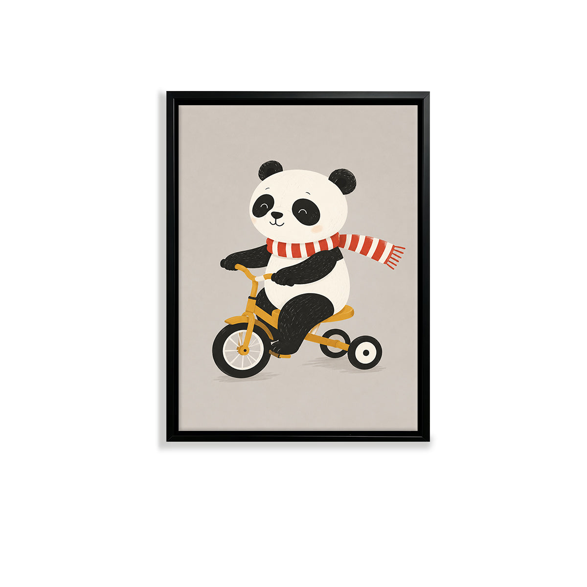 Framed Art Print of Panda Riding Tricycle, Adorable Animal Design, High-Quality Matte Finish, Perfect for Nursery or Home Decor