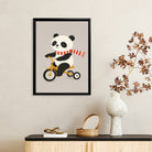 Framed Art Print of Panda Riding Tricycle, Adorable Animal Design, High-Quality Matte Finish, Perfect for Nursery or Home Decor