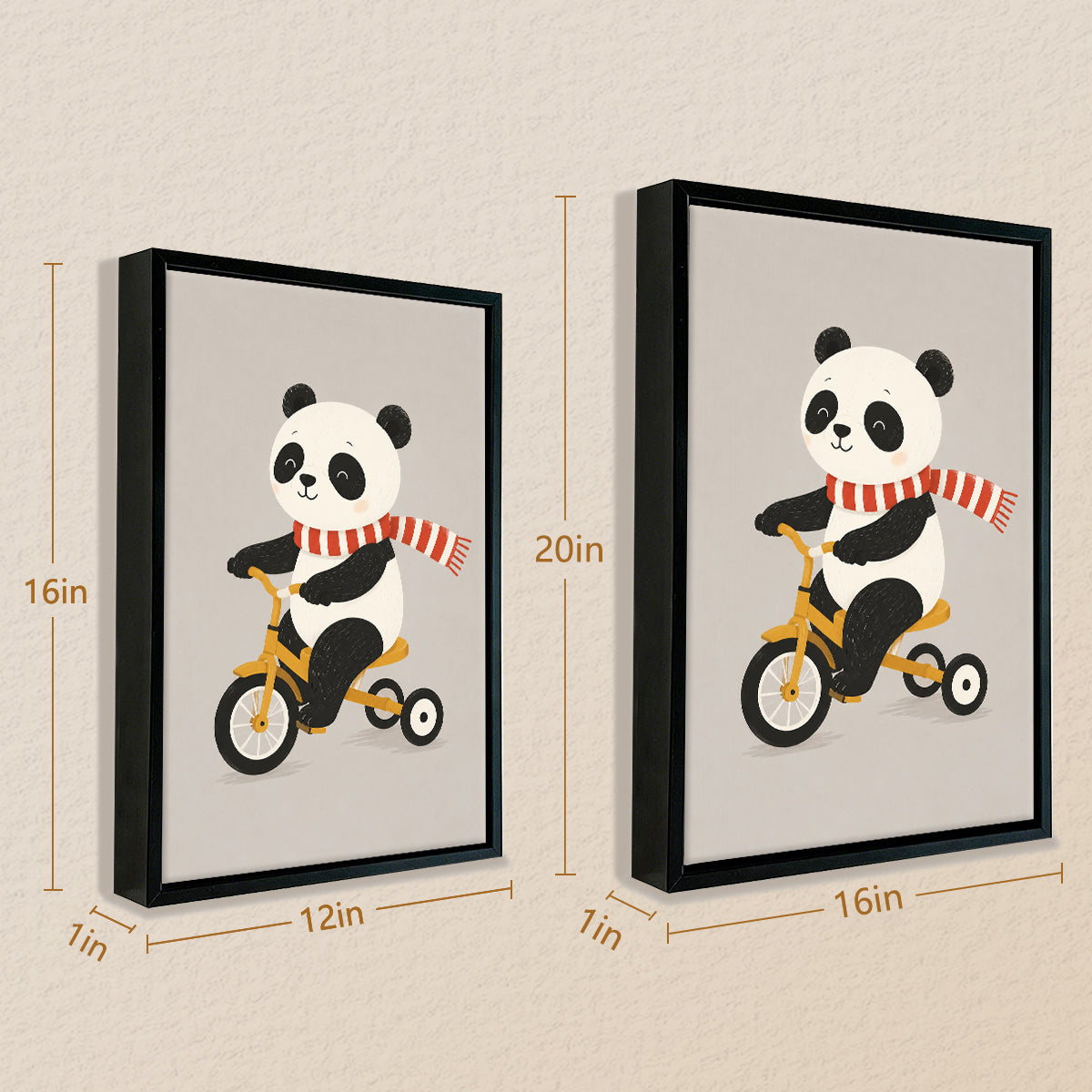 Framed Art Print of Panda Riding Tricycle, Adorable Animal Design, High-Quality Matte Finish, Perfect for Nursery or Home Decor