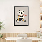 Framed Art Print of Panda Riding Tricycle, Adorable Animal Design, High-Quality Matte Finish, Perfect for Nursery or Home Decor