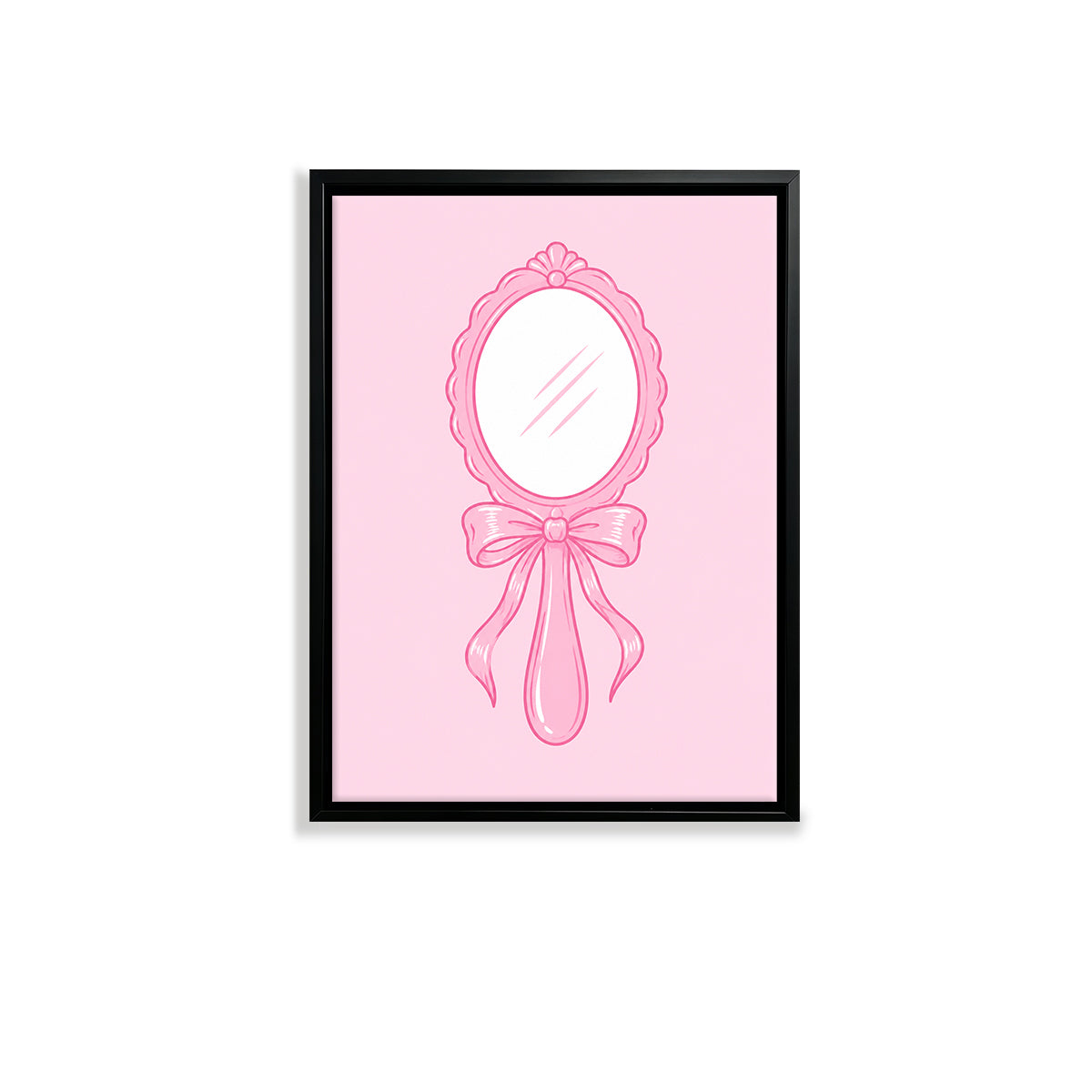 Framed Pink Vintage Mirror Art Print, Elegant Handheld Design, Perfect Home Decor for Any Room