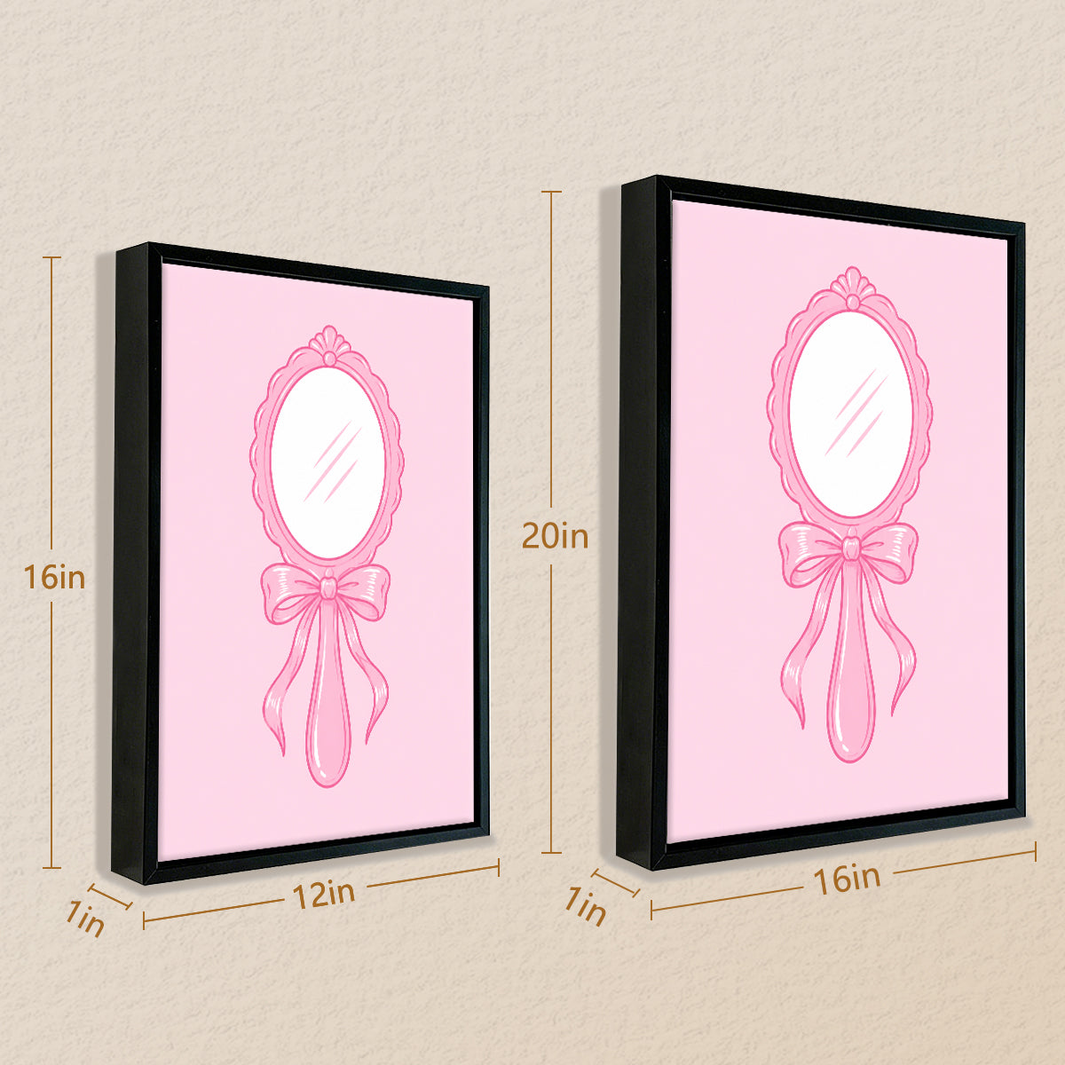 Framed Pink Vintage Mirror Art Print, Elegant Handheld Design, Perfect Home Decor for Any Room