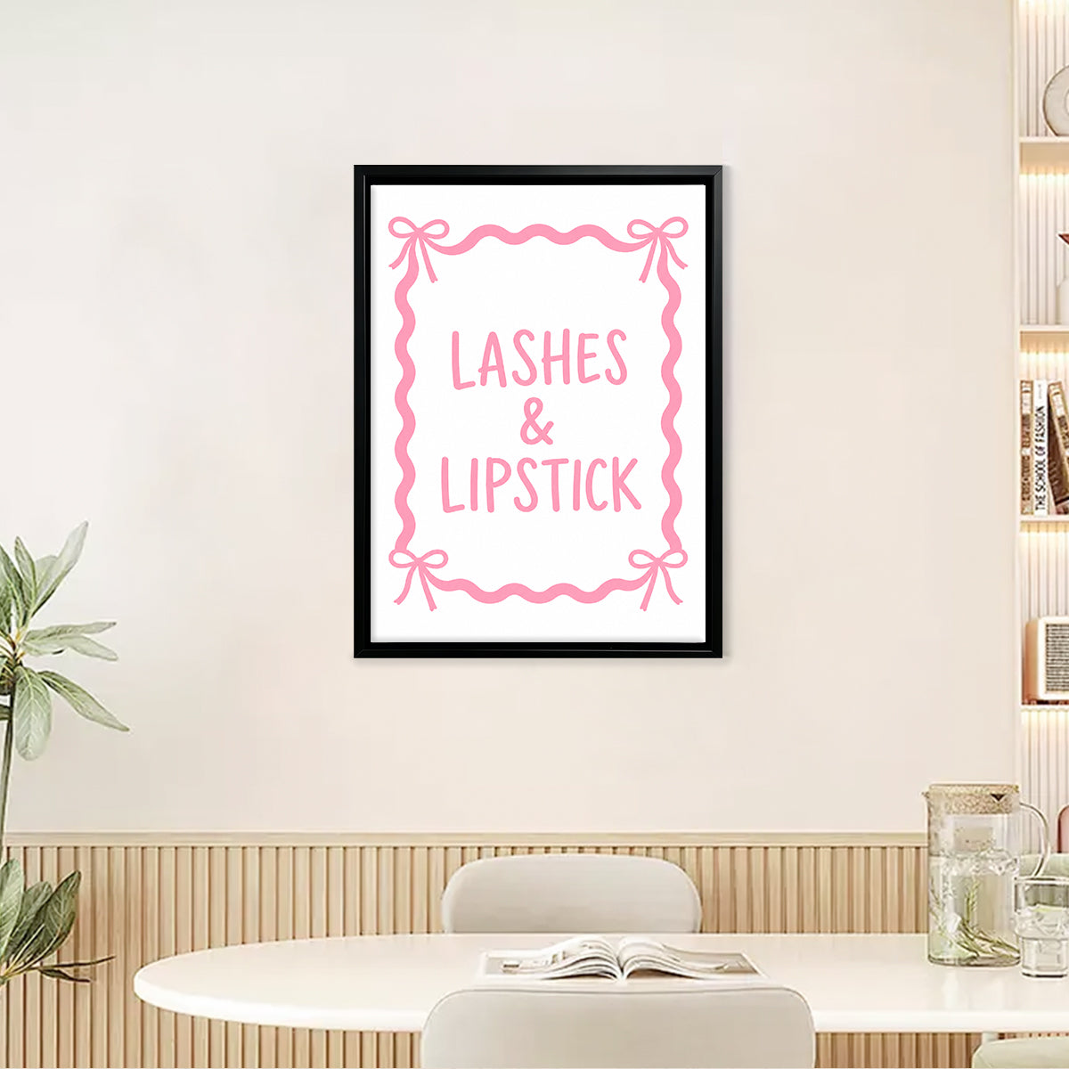 Framed Lashes & Lipstick Art Print, Modern Feminine Design, High-Quality Matte Finish, Perfect Home Decor for Any Room in New York