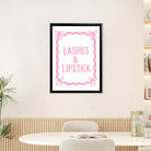 Framed Lashes & Lipstick Art Print, Modern Feminine Design, High-Quality Matte Finish, Perfect Home Decor for Any Room in New York