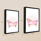 Framed Bathtub with Bubbles and Tulip Watercolor Art Print, Elegant Bathroom Decor, High-Quality Matte Finish