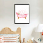Framed Bathtub with Bubbles and Tulip Watercolor Art Print, Elegant Bathroom Decor, High-Quality Matte Finish