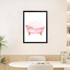 Framed Bathtub with Bubbles and Tulip Watercolor Art Print, Elegant Bathroom Decor, High-Quality Matte Finish