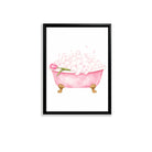 Framed Bathtub with Bubbles and Tulip Watercolor Art Print, Elegant Bathroom Decor, High-Quality Matte Finish