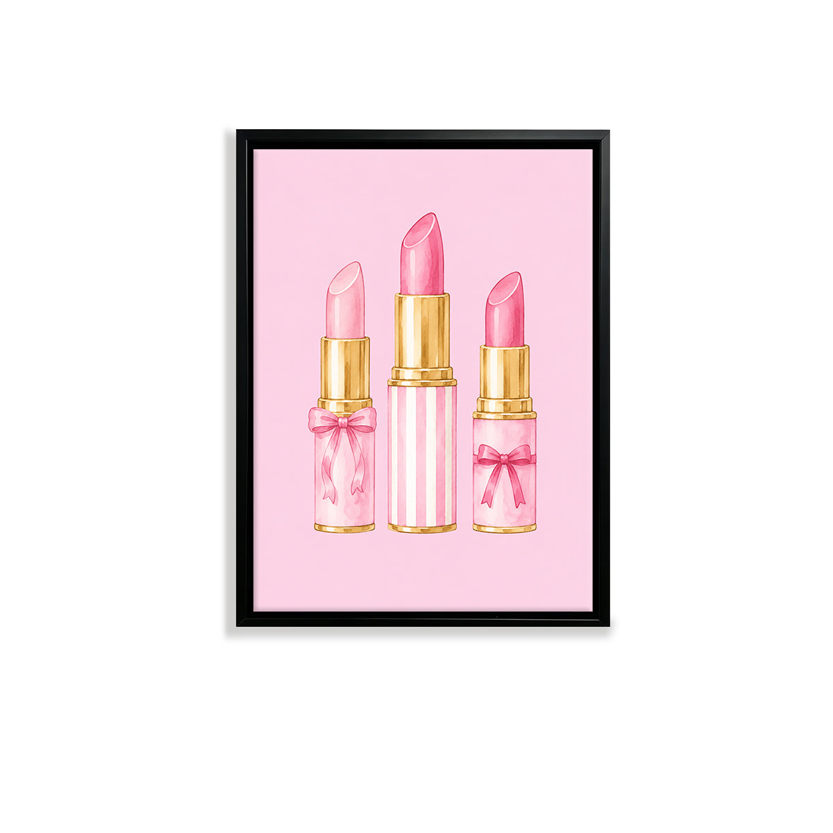 Framed Art Print of Pink Lipsticks with Gold Accents, Perfect for Home Decor in Any Room
