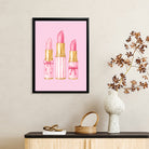 Framed Art Print of Pink Lipsticks with Gold Accents, Perfect for Home Decor in Any Room