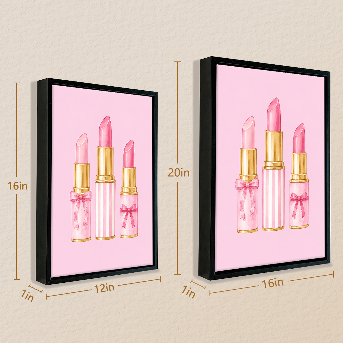Framed Art Print of Pink Lipsticks with Gold Accents, Perfect for Home Decor in Any Room