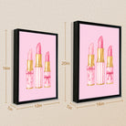 Framed Art Print of Pink Lipsticks with Gold Accents, Perfect for Home Decor in Any Room