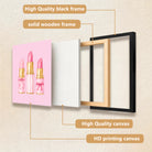 Framed Art Print of Pink Lipsticks with Gold Accents, Perfect for Home Decor in Any Room