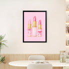 Framed Art Print of Pink Lipsticks with Gold Accents, Perfect for Home Decor in Any Room