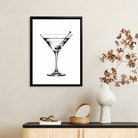 Framed Black and White Martini Glass Art Print, Elegant Bar Theme, High-Quality Matte Finish, Perfect Home Decor for Living Room or Bar