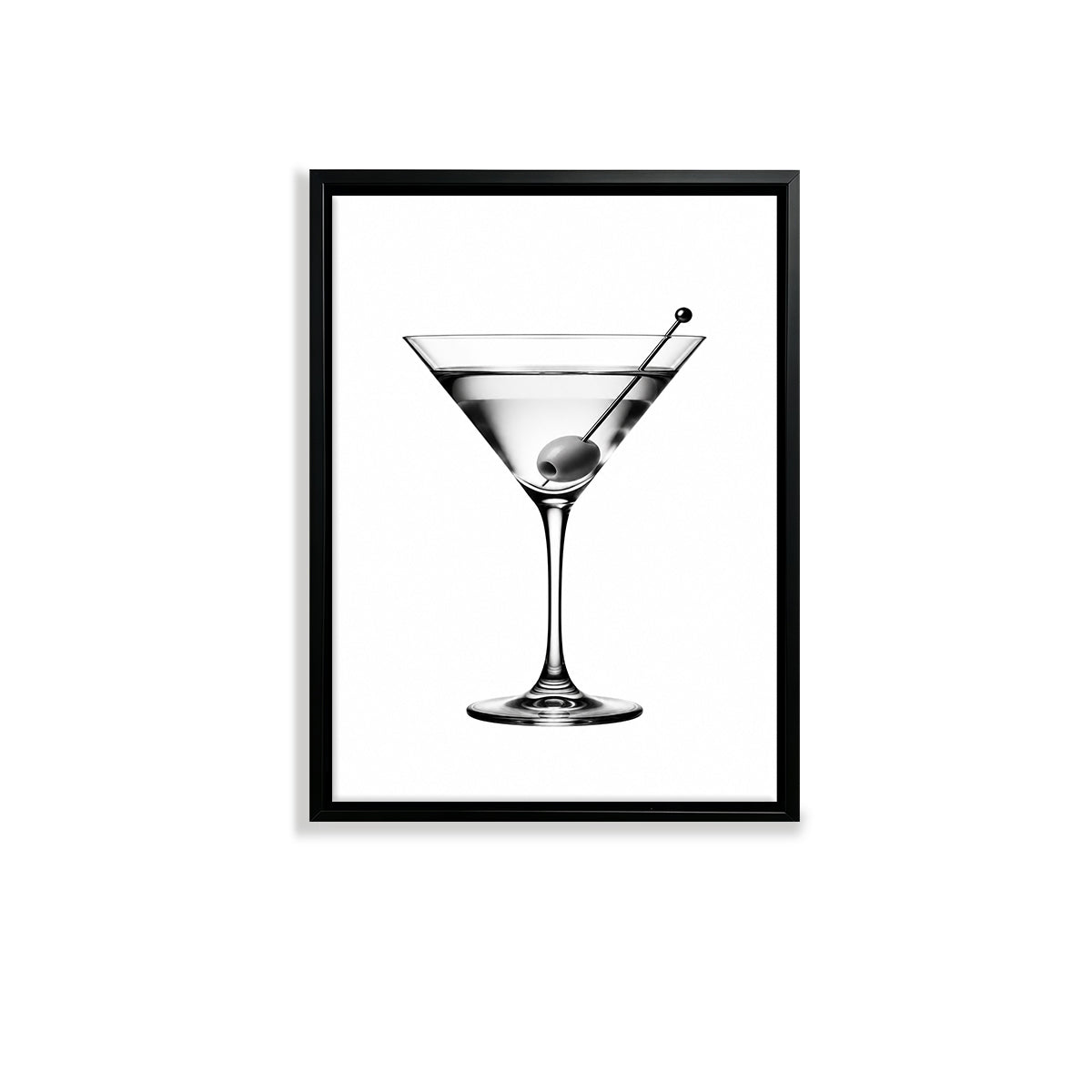 Framed Black and White Martini Glass Art Print, Elegant Bar Theme, High-Quality Matte Finish, Perfect Home Decor for Living Room or Bar