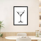 Framed Black and White Martini Glass Art Print, Elegant Bar Theme, High-Quality Matte Finish, Perfect Home Decor for Living Room or Bar