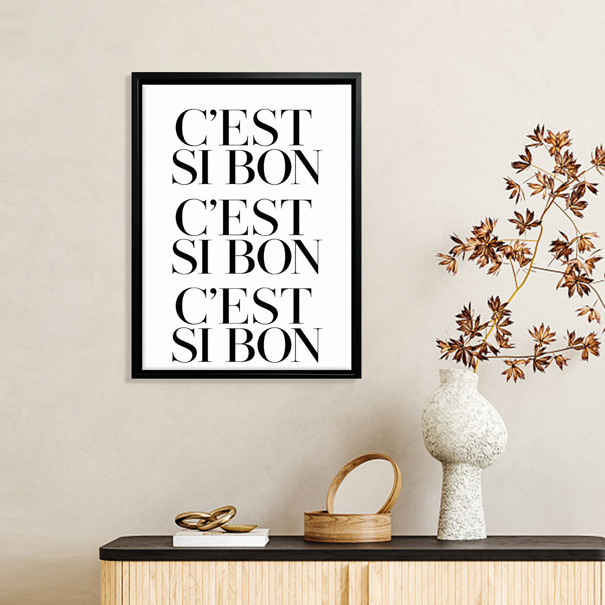Modern French Typography Art Print, Black Frame, Home Decor for Living Room or Bedroom
