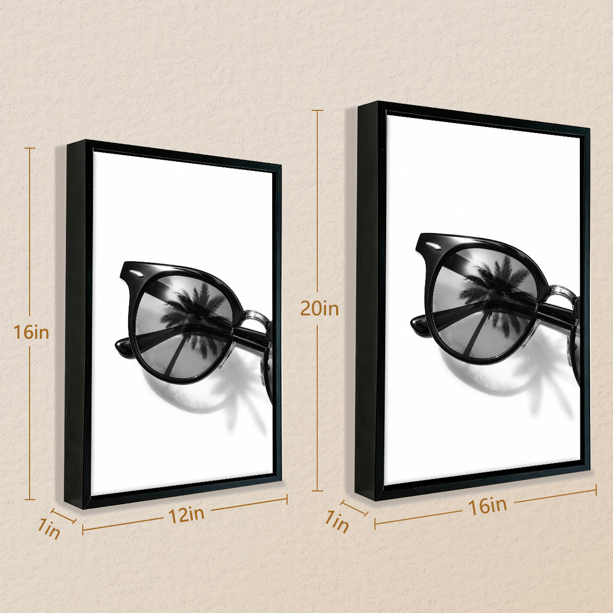 Black Sunglasses with Palm Tree Reflection Art Print, Modern Minimalist Framed Wall Decor for Home or Office