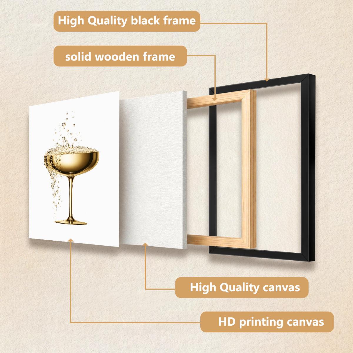 Modern Golden Champagne Glass Art Print, Elegant Design for Home Decor, Perfect Gift for Any Occasion