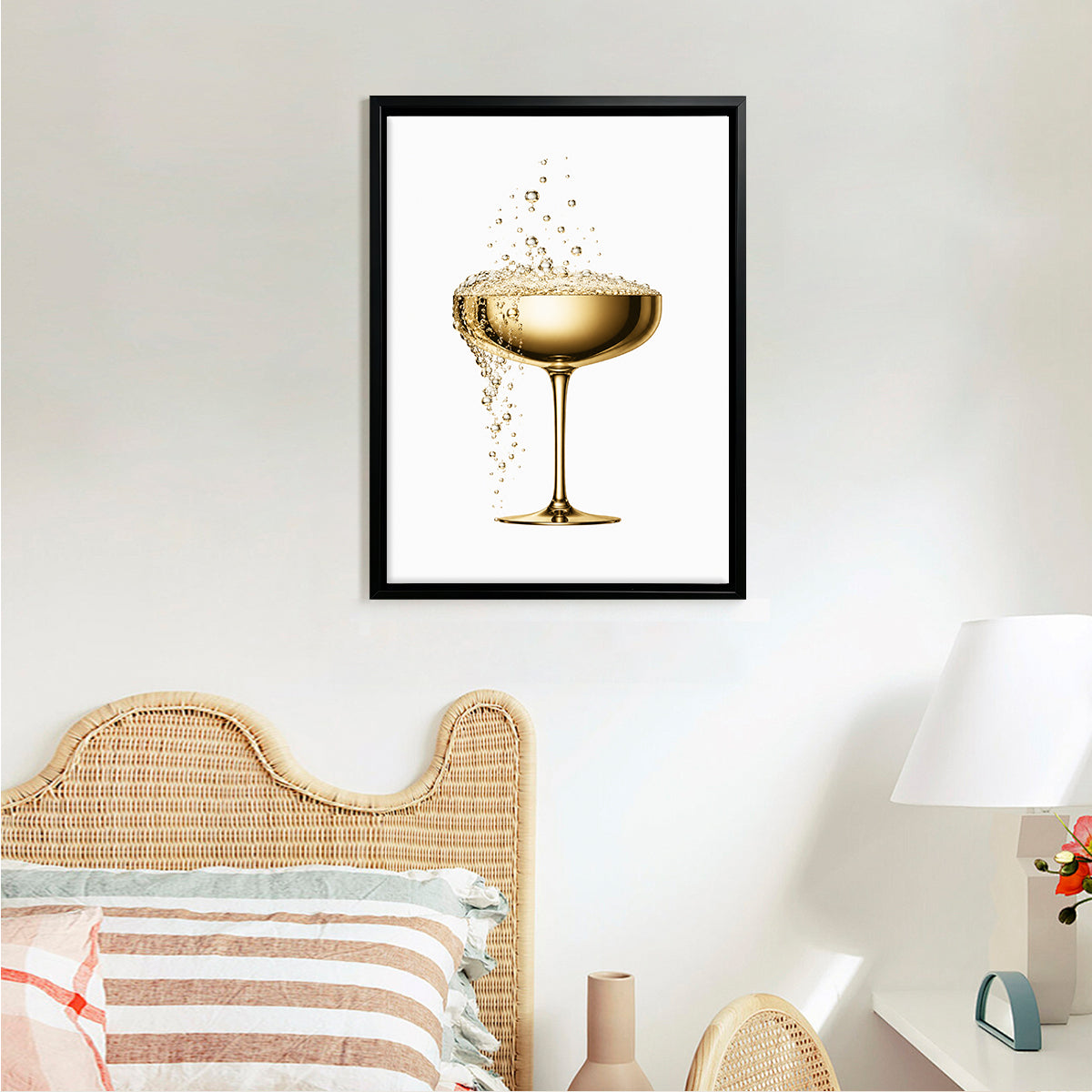 Modern Golden Champagne Glass Art Print, Elegant Design for Home Decor, Perfect Gift for Any Occasion