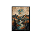 Framed Mountain Landscape Art Print with Crescent Moon, Geometric Style, High-Quality Matte Finish, Perfect for Home Decor in Any Room