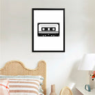 Framed Cassette Tape Art Print, Retro Style, High-Quality Black and White Design, Perfect for Home Decor in California