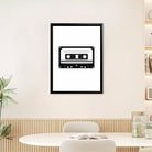 Framed Cassette Tape Art Print, Retro Style, High-Quality Black and White Design, Perfect for Home Decor in California