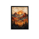 Framed Desert Landscape Art Print with Vibrant Sunset and Pine Trees, Perfect for Home Decor
