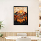 Framed Desert Landscape Art Print with Vibrant Sunset and Pine Trees, Perfect for Home Decor