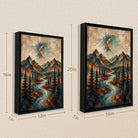 Framed Mountain Landscape Art Print with Crescent Moon, Geometric Style, High-Quality Matte Finish, Perfect for Home Decor in Any Room