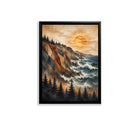 Framed Coastal Landscape Art Print with Geometric Mountains and Pine Trees, Perfect for Home Decor in Any Room