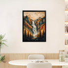 Framed Mountain Waterfall Landscape Art Print, Geometric Style, High-Quality Paper, Perfect for Home or Office Decoration in New York