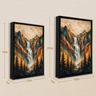 Framed Mountain Waterfall Landscape Art Print, Geometric Style, High-Quality Paper, Perfect for Home or Office Decoration in New York