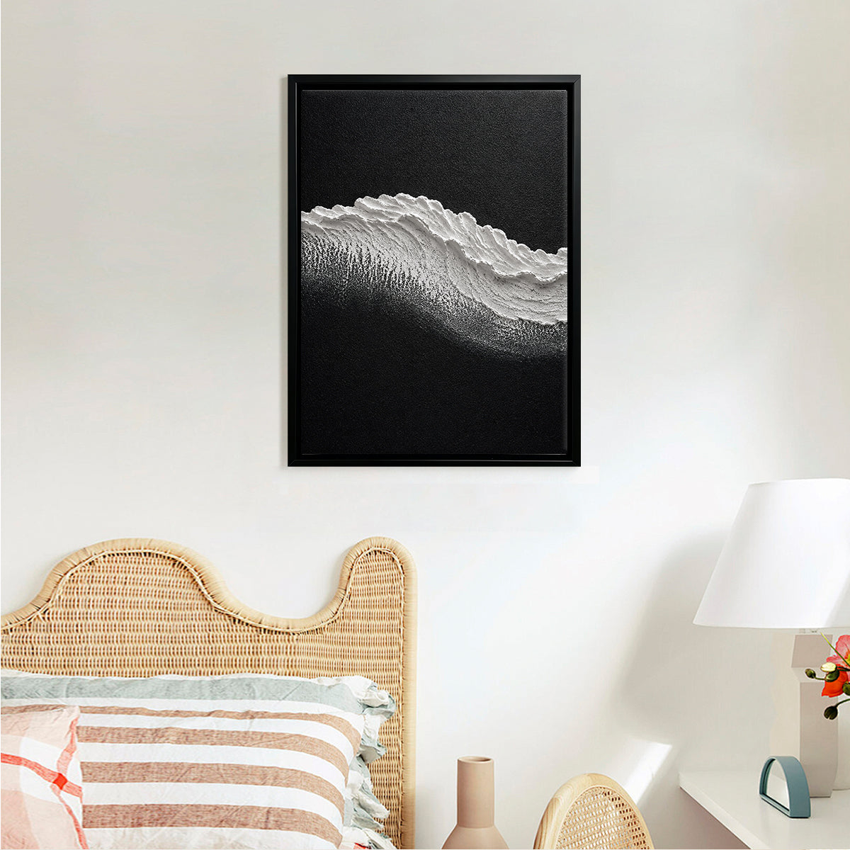 Abstract Wave Art Print in Black Frame, Modern Coastal Decor for Living Room or Staircase