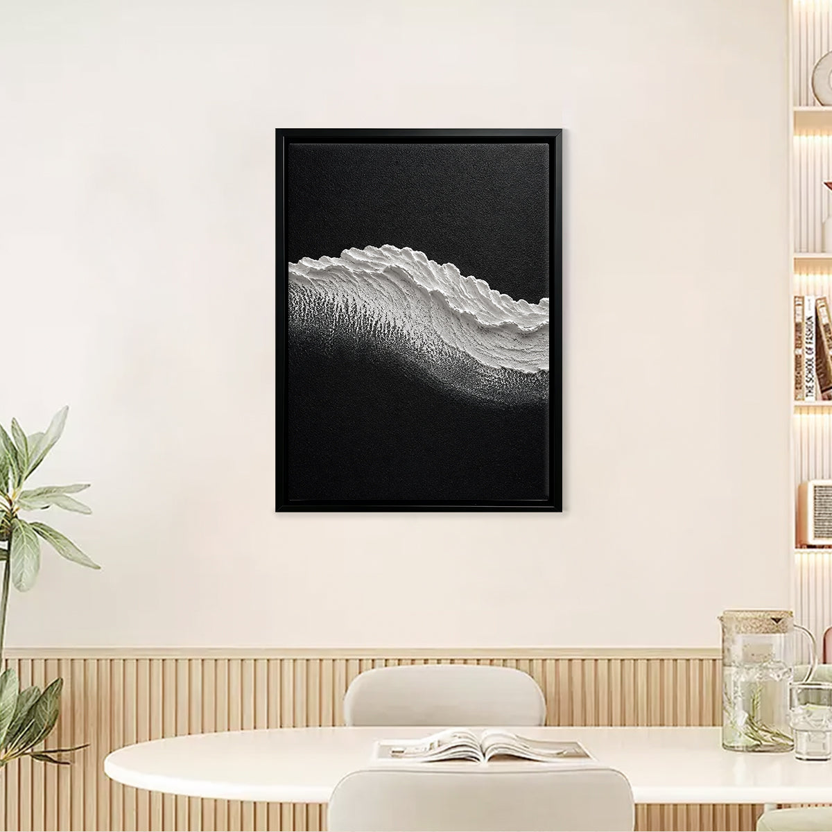 Abstract Wave Art Print in Black Frame, Modern Coastal Decor for Living Room or Staircase