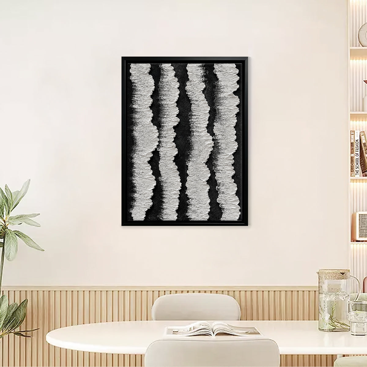 Abstract Black and White Stripes Framed Art Print, Modern Home Decor, High-Quality Canvas, Perfect for Living Room or Office