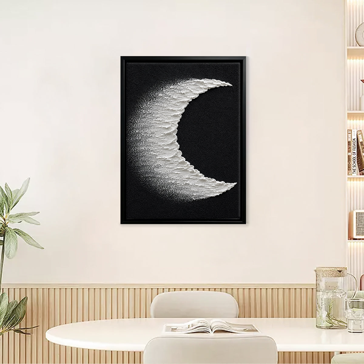 Abstract Crescent Moon Wall Art Print, Modern Black and White Canvas Painting for Home Decor